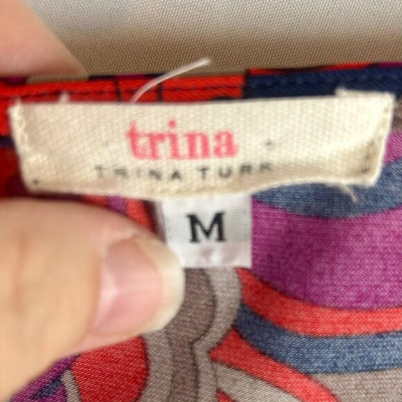 Trina Turk Jersey Knit Shift Dress Women Medium Orange Floral Abstract Short - Picture 5 of 5